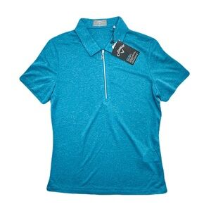 CALLAWAY Women's Vivid Blue Short-Sleeve Golf Polo Shirt, Quarter-Zip X-SMALL